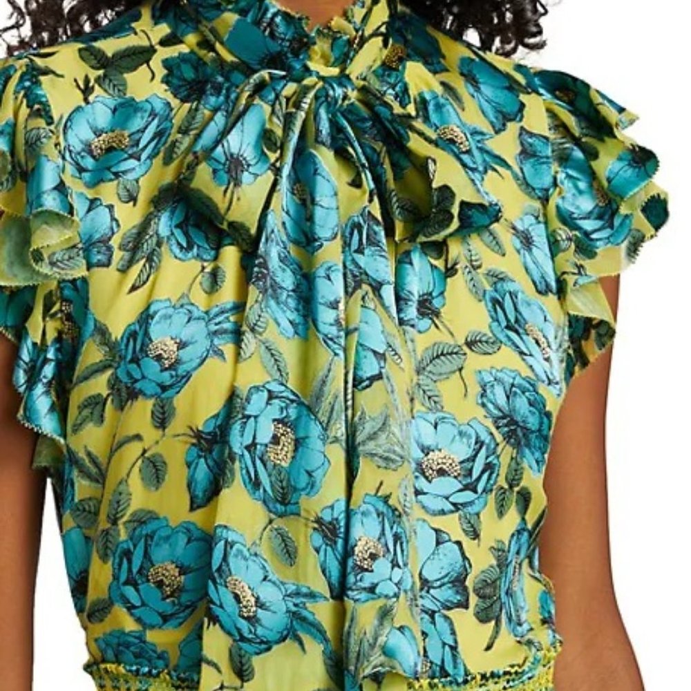 Alice+Olivia Jordana Tie-Neck Pussy Bow Blouse Top M NWT